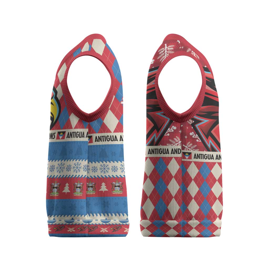 Personalized Antigua and Barbuda Cricket Christmas Knitted V-Neck Vest Merry Xmas Falcons - Wonder Print Shop