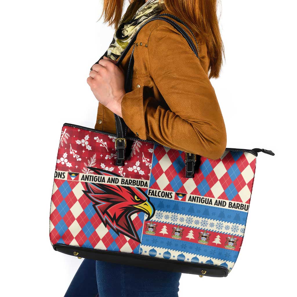 Antigua & Barbuda Cricket Christmas Leather Tote Bag Merry Xmas Falcons - Wonder Print Shop