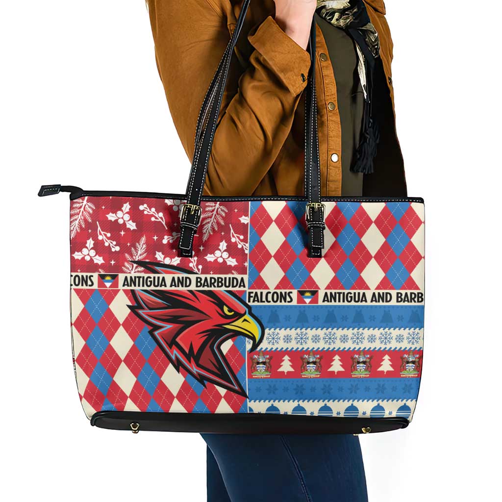 Antigua & Barbuda Cricket Christmas Leather Tote Bag Merry Xmas Falcons - Wonder Print Shop