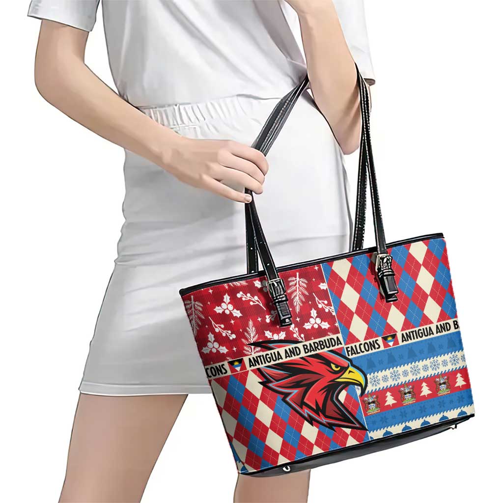 Antigua & Barbuda Cricket Christmas Leather Tote Bag Merry Xmas Falcons - Wonder Print Shop