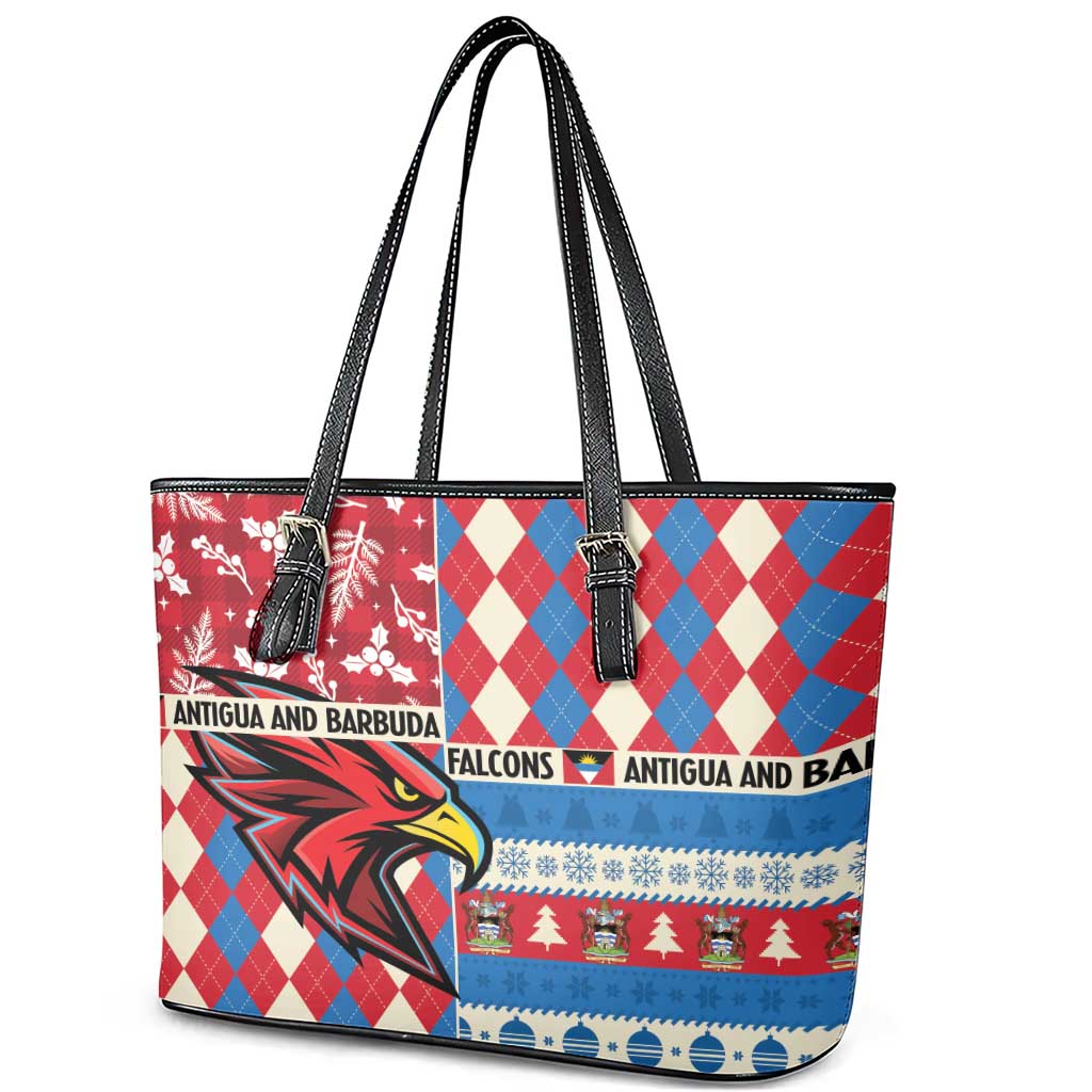 Antigua & Barbuda Cricket Christmas Leather Tote Bag Merry Xmas Falcons - Wonder Print Shop
