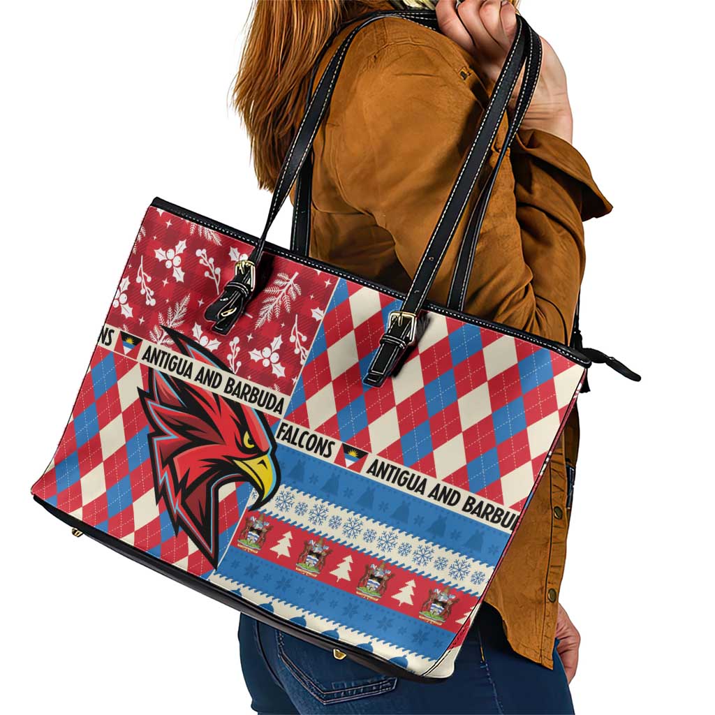 Antigua & Barbuda Cricket Christmas Leather Tote Bag Merry Xmas Falcons - Wonder Print Shop