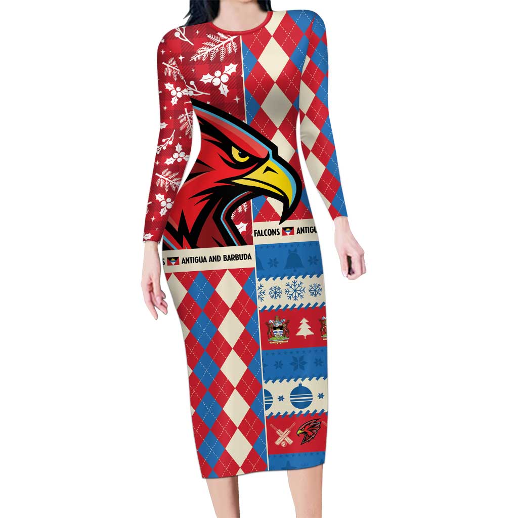 Personalized Antigua & Barbuda Cricket Christmas Long Sleeve Bodycon Dress Merry Xmas Falcons - Wonder Print Shop