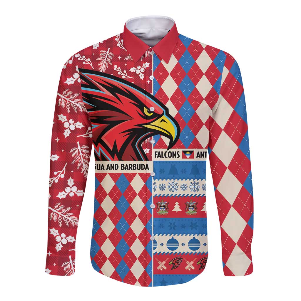 Personalized Antigua & Barbuda Cricket Christmas Long Sleeve Button Shirt Merry Xmas Falcons - Wonder Print Shop