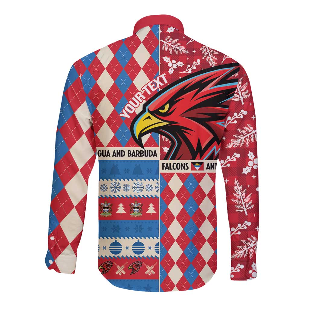 Personalized Antigua & Barbuda Cricket Christmas Long Sleeve Button Shirt Merry Xmas Falcons - Wonder Print Shop