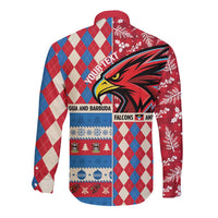 Personalized Antigua & Barbuda Cricket Christmas Long Sleeve Button Shirt Merry Xmas Falcons - Wonder Print Shop