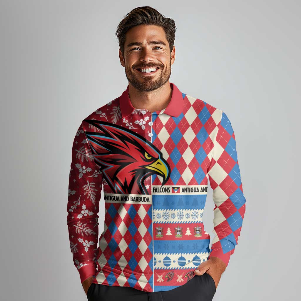 Personalized Antigua & Barbuda Cricket Christmas Long Sleeve Polo Shirt Merry Xmas Falcons - Wonder Print Shop