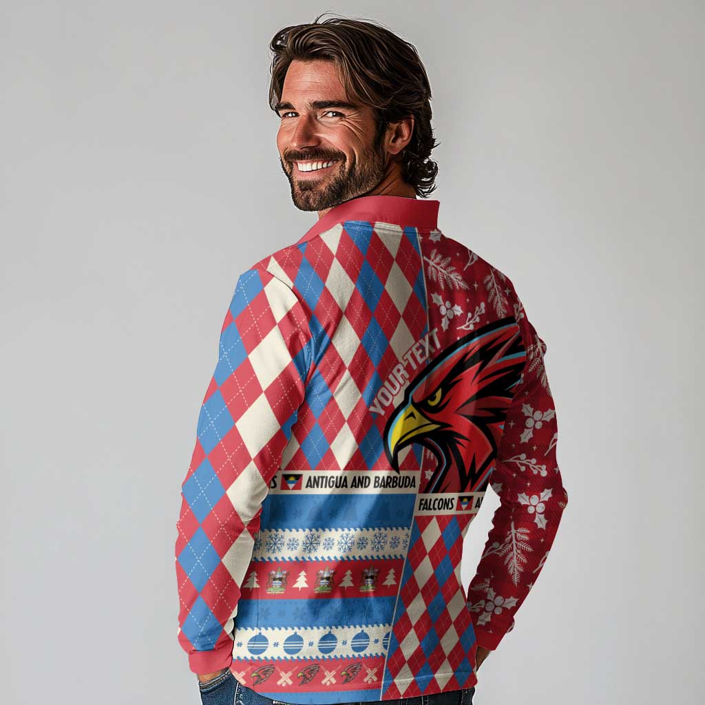 Personalized Antigua & Barbuda Cricket Christmas Long Sleeve Polo Shirt Merry Xmas Falcons - Wonder Print Shop