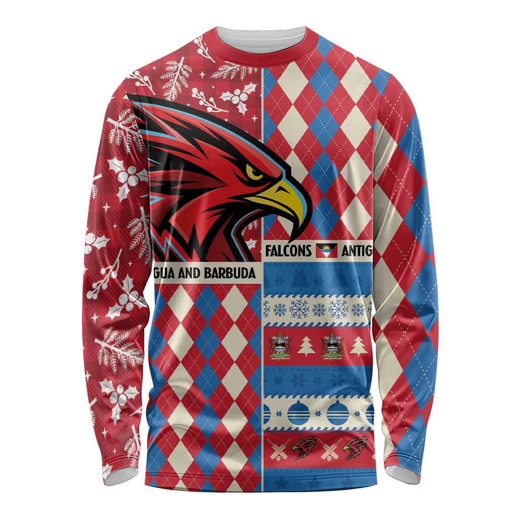 Personalized Antigua & Barbuda Cricket Christmas Long Sleeve Shirt Merry Xmas Falcons - Wonder Print Shop
