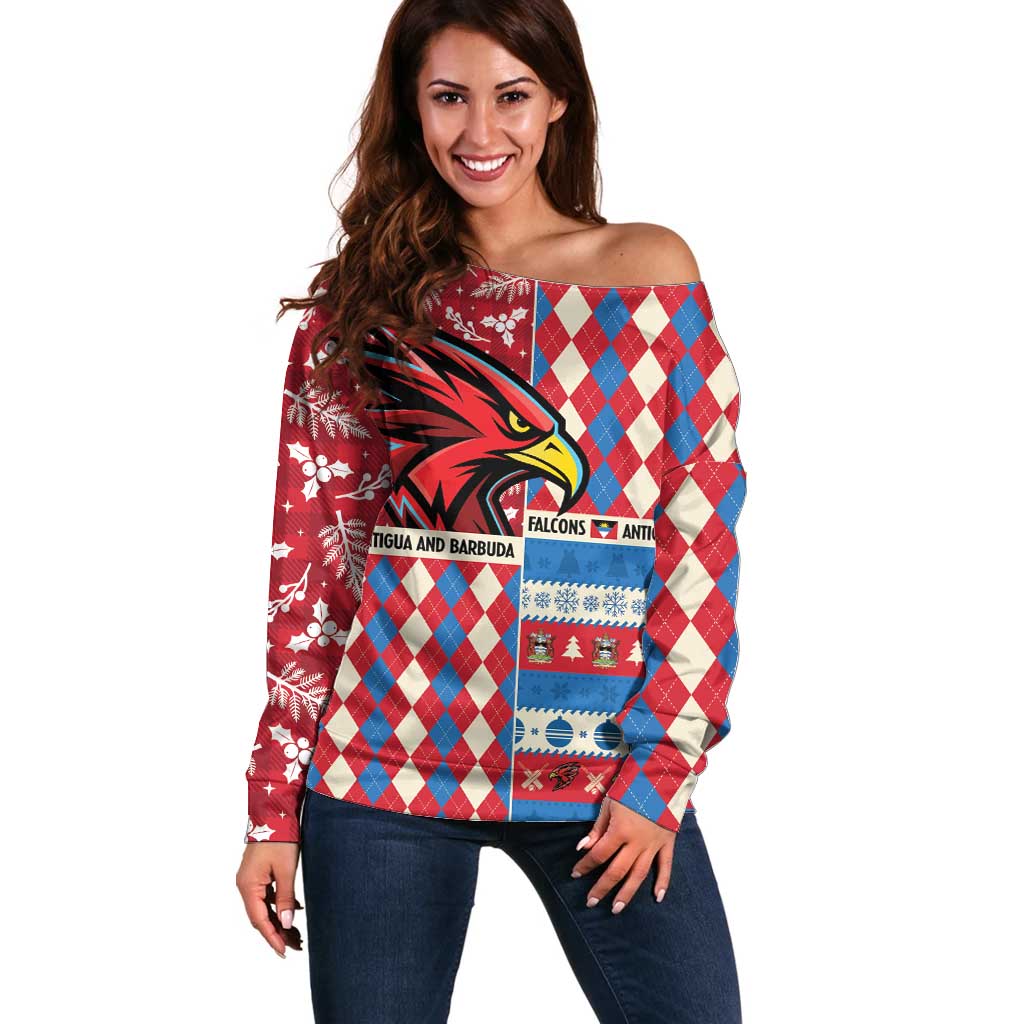 Personalized Antigua & Barbuda Cricket Christmas Off Shoulder Sweater Merry Xmas Falcons - Wonder Print Shop