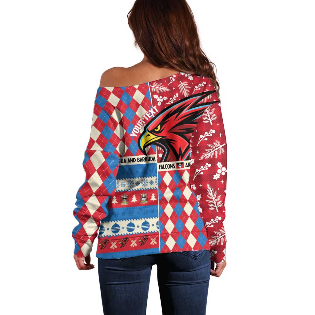 Personalized Antigua & Barbuda Cricket Christmas Off Shoulder Sweater Merry Xmas Falcons - Wonder Print Shop