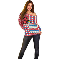 Personalized Antigua & Barbuda Cricket Christmas Off Shoulder Sweater Merry Xmas Falcons - Wonder Print Shop