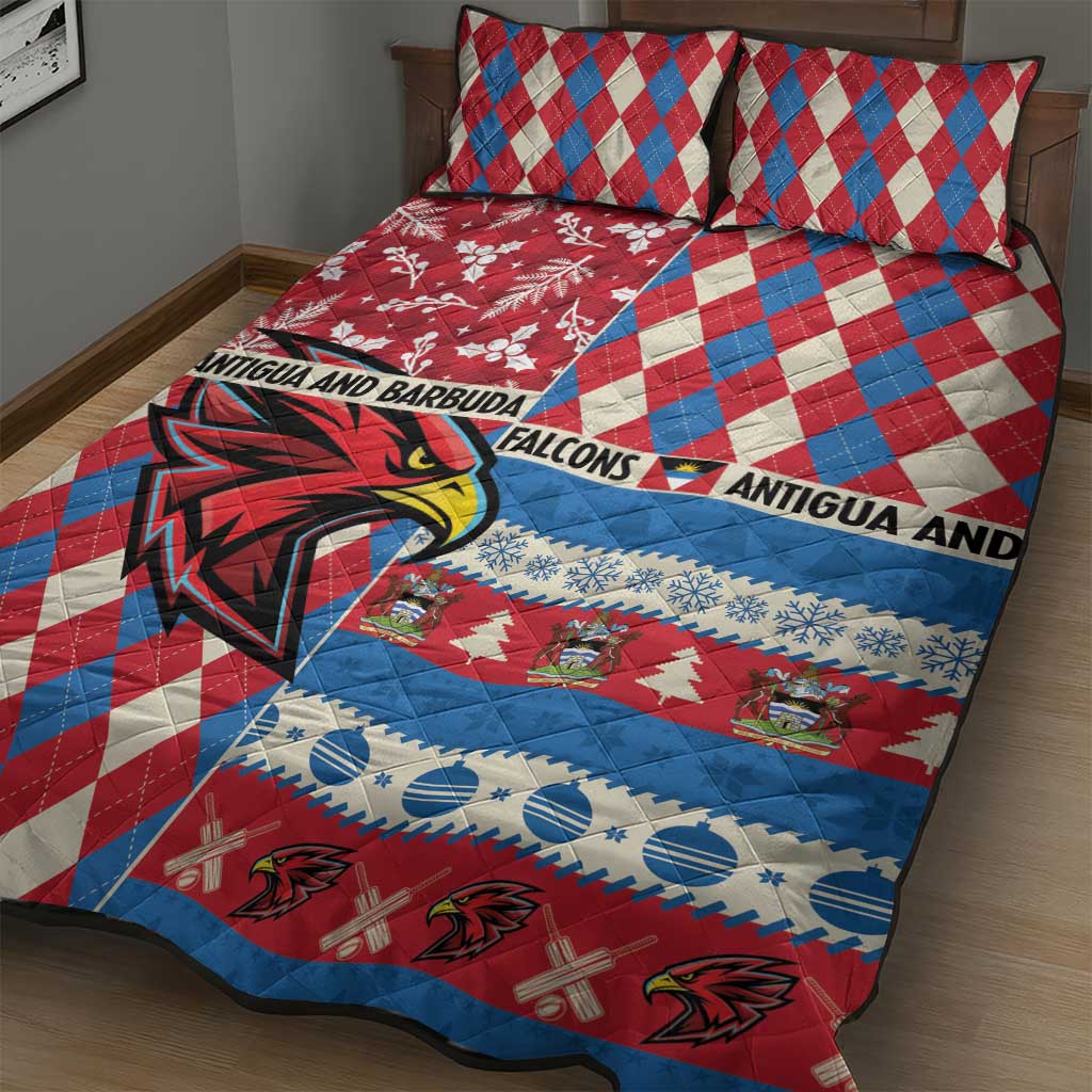 Antigua & Barbuda Cricket Christmas Quilt Bed Set Merry Xmas Falcons - Wonder Print Shop