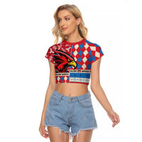 Personalized Antigua & Barbuda Cricket Christmas Raglan Cropped T Shirt Merry Xmas Falcons - Wonder Print Shop