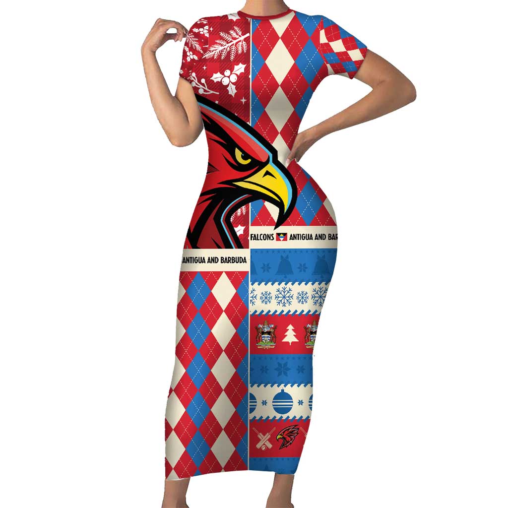 Personalized Antigua & Barbuda Cricket Christmas Short Sleeve Bodycon Dress Merry Xmas Falcons - Wonder Print Shop