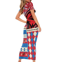 Personalized Antigua & Barbuda Cricket Christmas Short Sleeve Bodycon Dress Merry Xmas Falcons - Wonder Print Shop