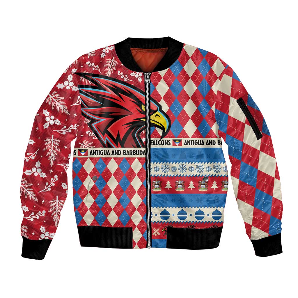 Personalized Antigua & Barbuda Cricket Christmas Sleeve Zip Bomber Jacket Merry Xmas Falcons - Wonder Print Shop