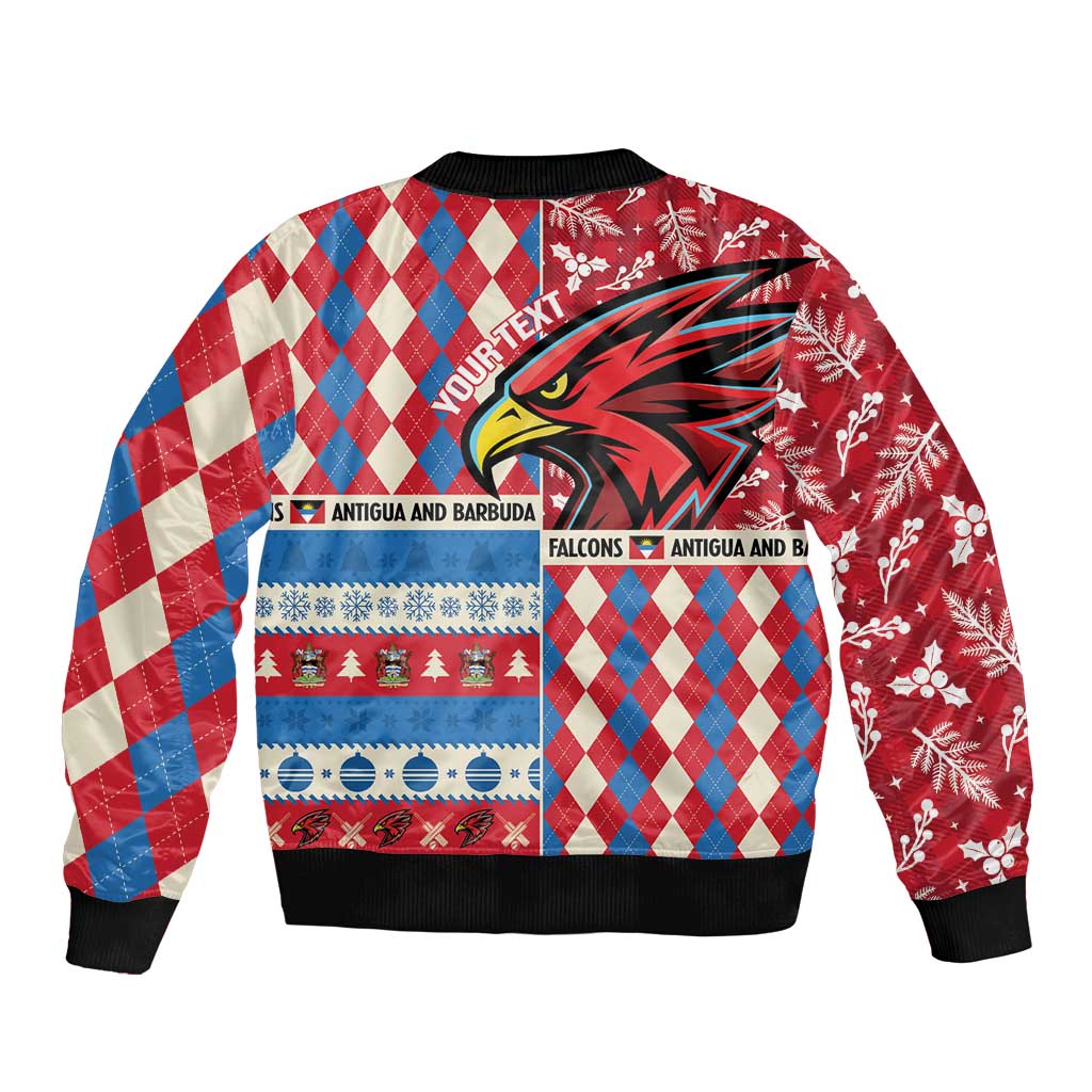 Personalized Antigua & Barbuda Cricket Christmas Sleeve Zip Bomber Jacket Merry Xmas Falcons - Wonder Print Shop