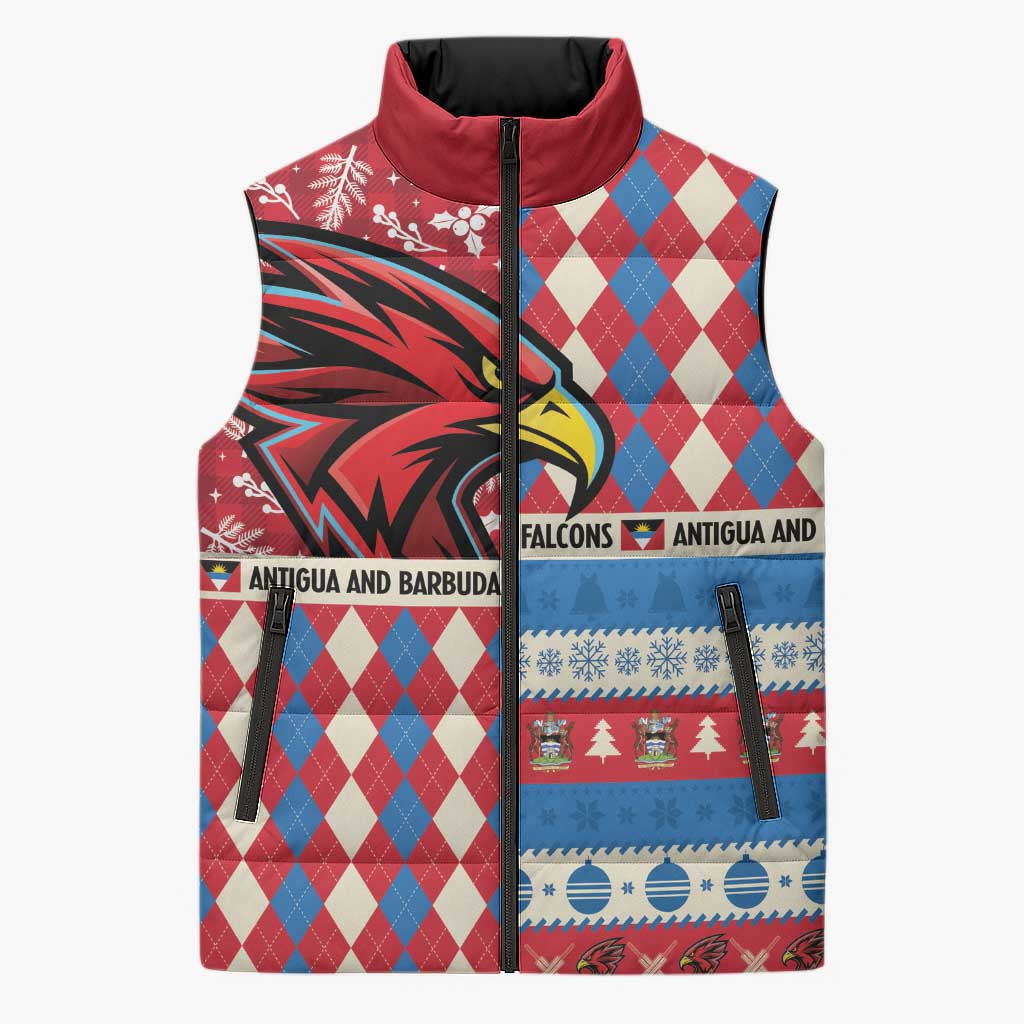 Personalized Antigua & Barbuda Cricket Christmas Sleeveless Puffer Jacket Merry Xmas Falcons - Wonder Print Shop