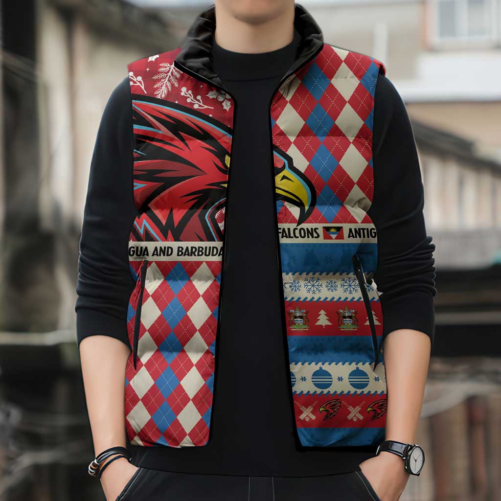Personalized Antigua & Barbuda Cricket Christmas Sleeveless Puffer Jacket Merry Xmas Falcons - Wonder Print Shop