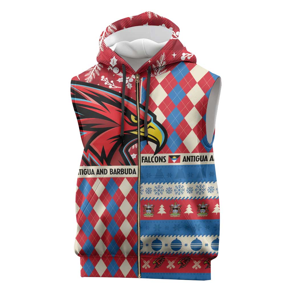 Personalized Antigua & Barbuda Cricket Christmas Sleeveless Zip Hoodie Merry Xmas Falcons - Wonder Print Shop