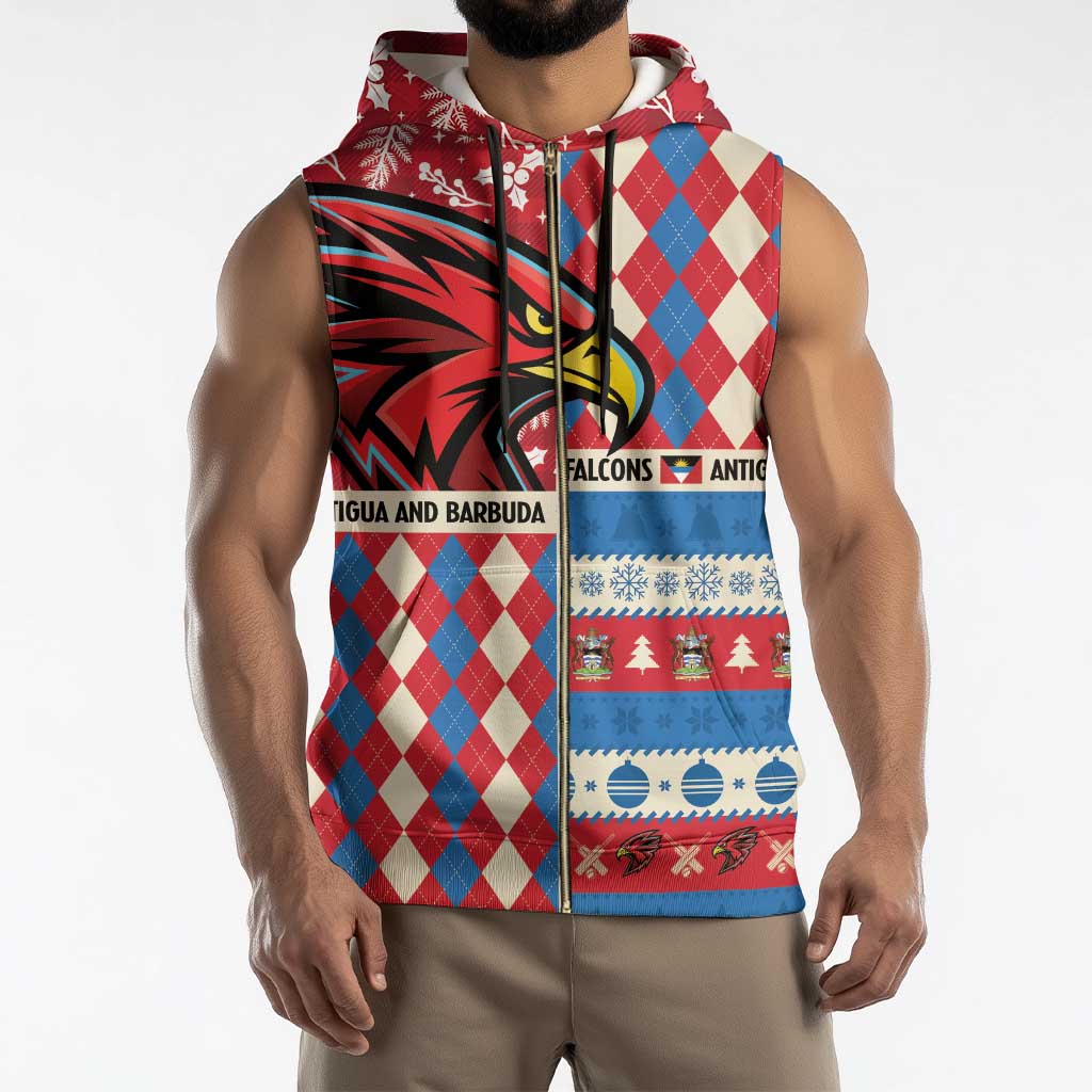 Personalized Antigua & Barbuda Cricket Christmas Sleeveless Zip Hoodie Merry Xmas Falcons - Wonder Print Shop