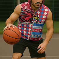 Personalized Antigua & Barbuda Cricket Christmas Sleeveless Zip Hoodie Merry Xmas Falcons - Wonder Print Shop