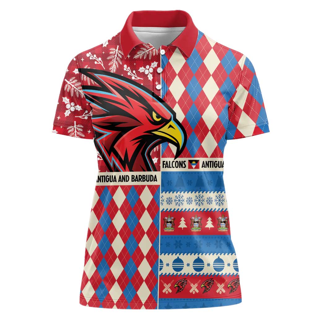 Personalized Antigua & Barbuda Cricket Christmas Women Polo Shirt Merry Xmas Falcons - Wonder Print Shop
