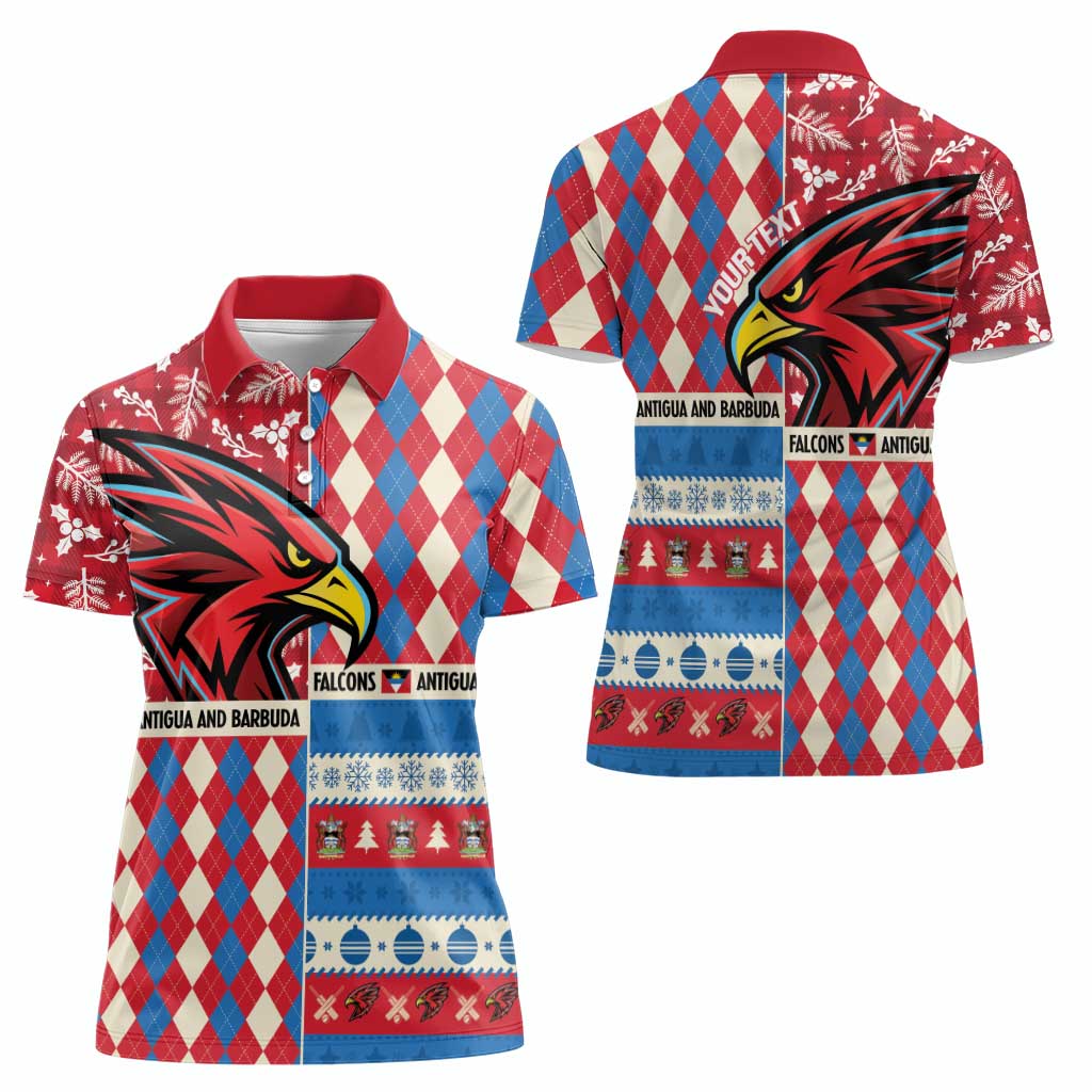 Personalized Antigua & Barbuda Cricket Christmas Women Polo Shirt Merry Xmas Falcons - Wonder Print Shop