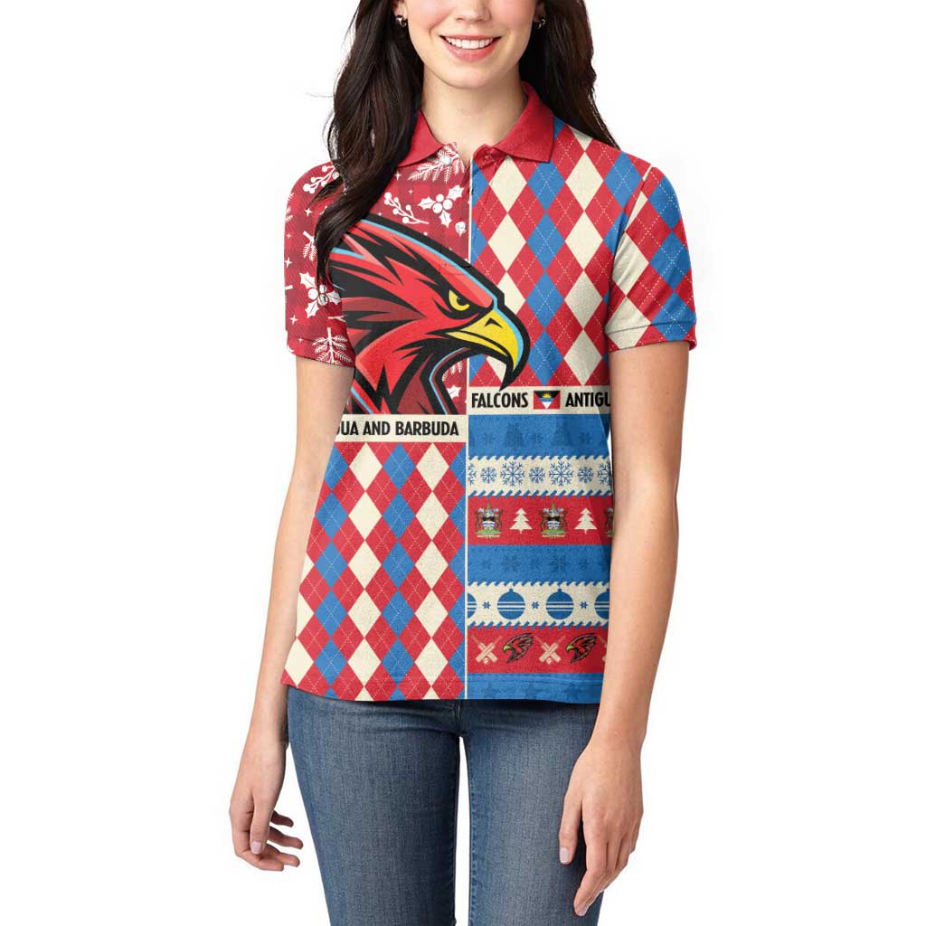 Personalized Antigua & Barbuda Cricket Christmas Women Polo Shirt Merry Xmas Falcons - Wonder Print Shop
