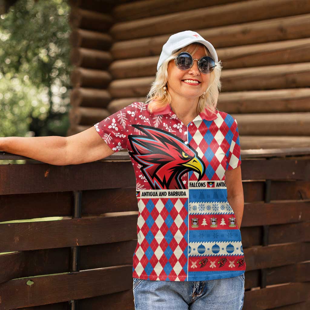 Personalized Antigua & Barbuda Cricket Christmas Women Polo Shirt Merry Xmas Falcons - Wonder Print Shop