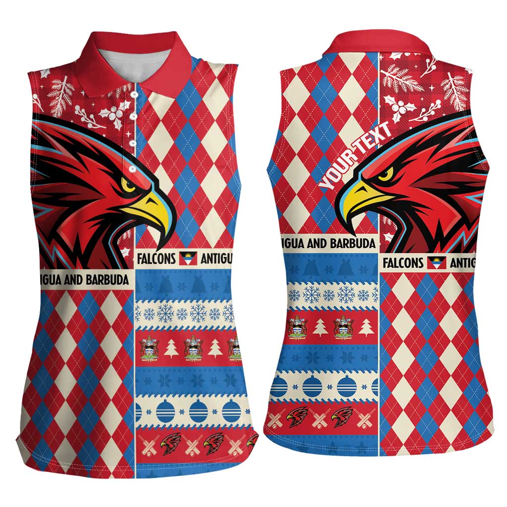 Personalized Antigua & Barbuda Cricket Christmas Women Sleeveless Polo Shirt Merry Xmas Falcons - Wonder Print Shop