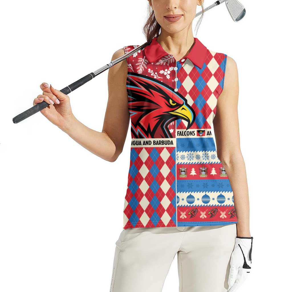 Personalized Antigua & Barbuda Cricket Christmas Women Sleeveless Polo Shirt Merry Xmas Falcons - Wonder Print Shop