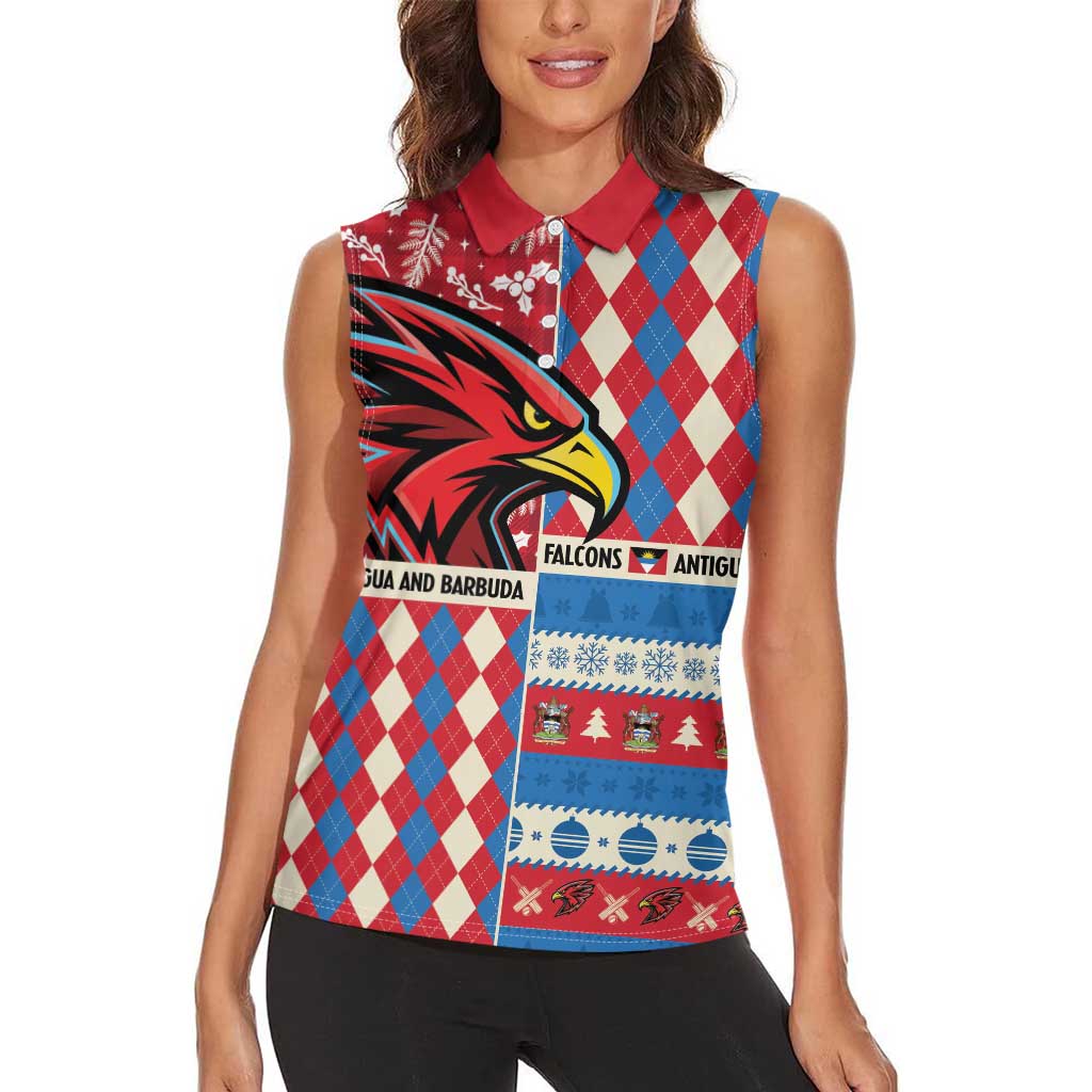Personalized Antigua & Barbuda Cricket Christmas Women Sleeveless Polo Shirt Merry Xmas Falcons - Wonder Print Shop