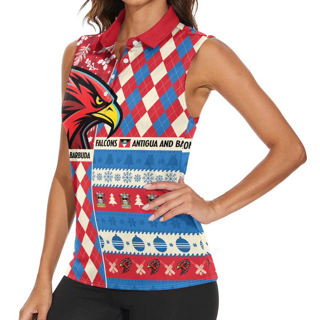 Personalized Antigua & Barbuda Cricket Christmas Women Sleeveless Polo Shirt Merry Xmas Falcons - Wonder Print Shop