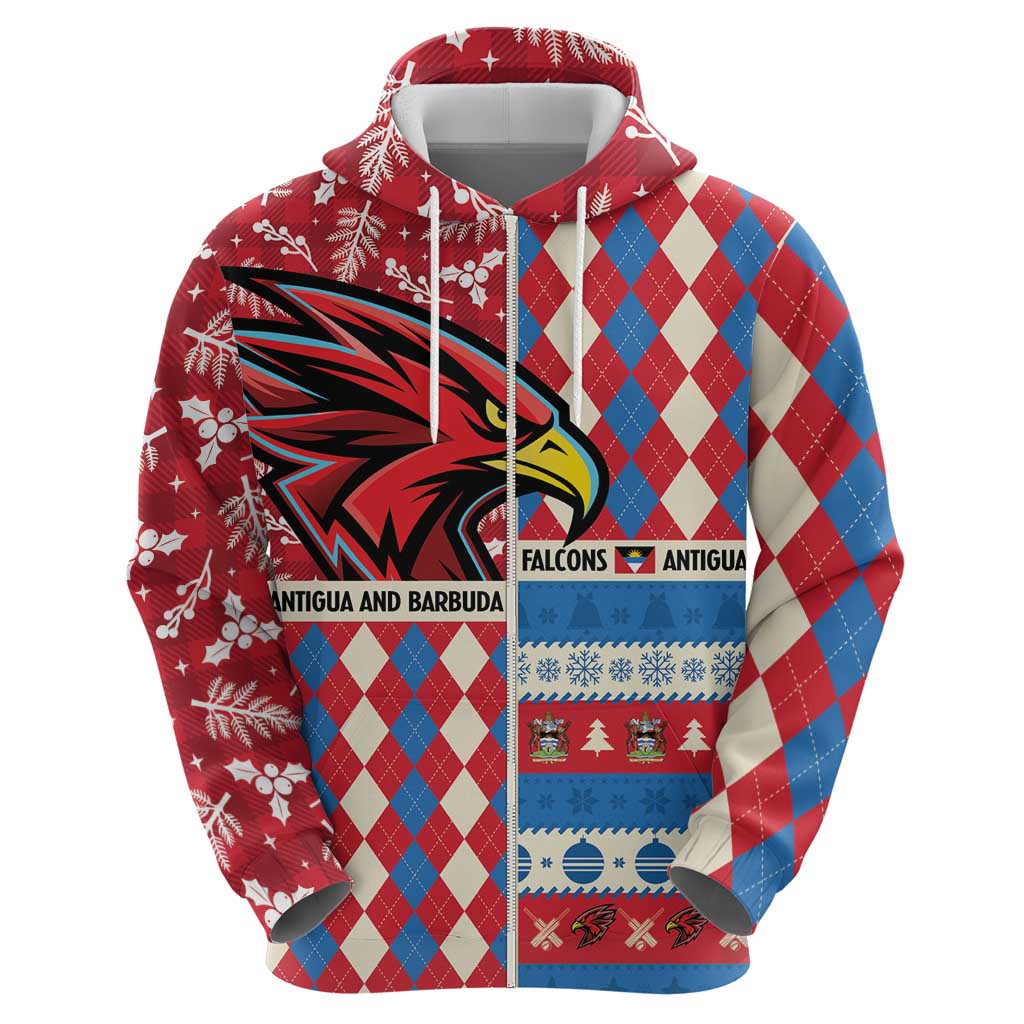 Personalized Antigua & Barbuda Cricket Christmas Zip Hoodie Merry Xmas Falcons - Wonder Print Shop