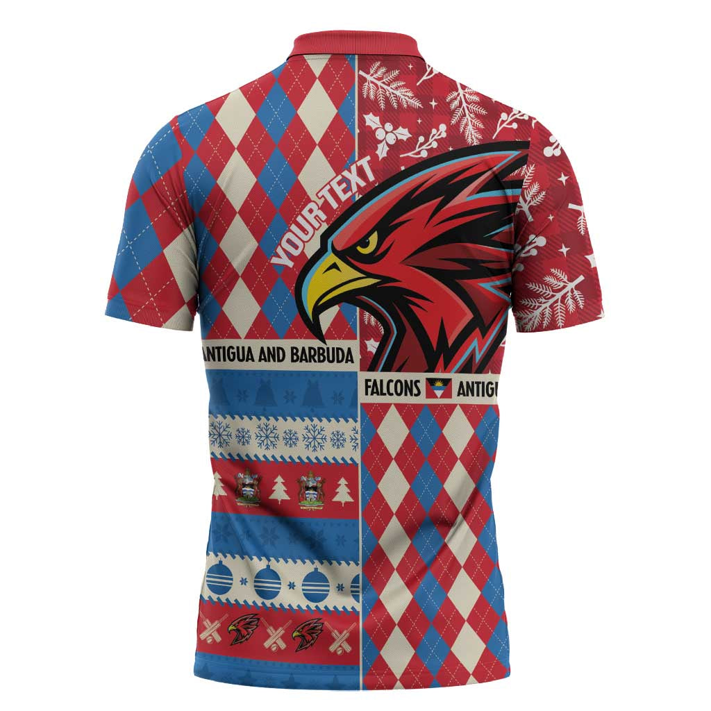 Personalized Antigua & Barbuda Cricket Christmas Zipper Polo Shirt Merry Xmas Falcons - Wonder Print Shop