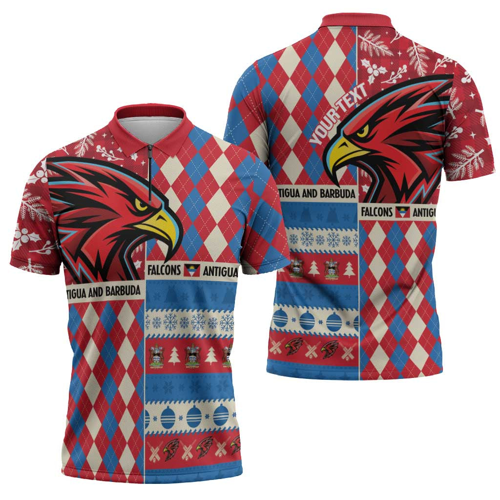 Personalized Antigua & Barbuda Cricket Christmas Zipper Polo Shirt Merry Xmas Falcons - Wonder Print Shop