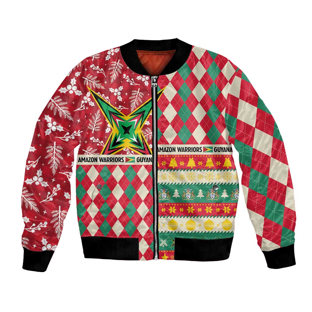 Personalized Amazon Warriors Cricket Christmas Bomber Jacket Guyana Merry Xmas - Wonder Print Shop