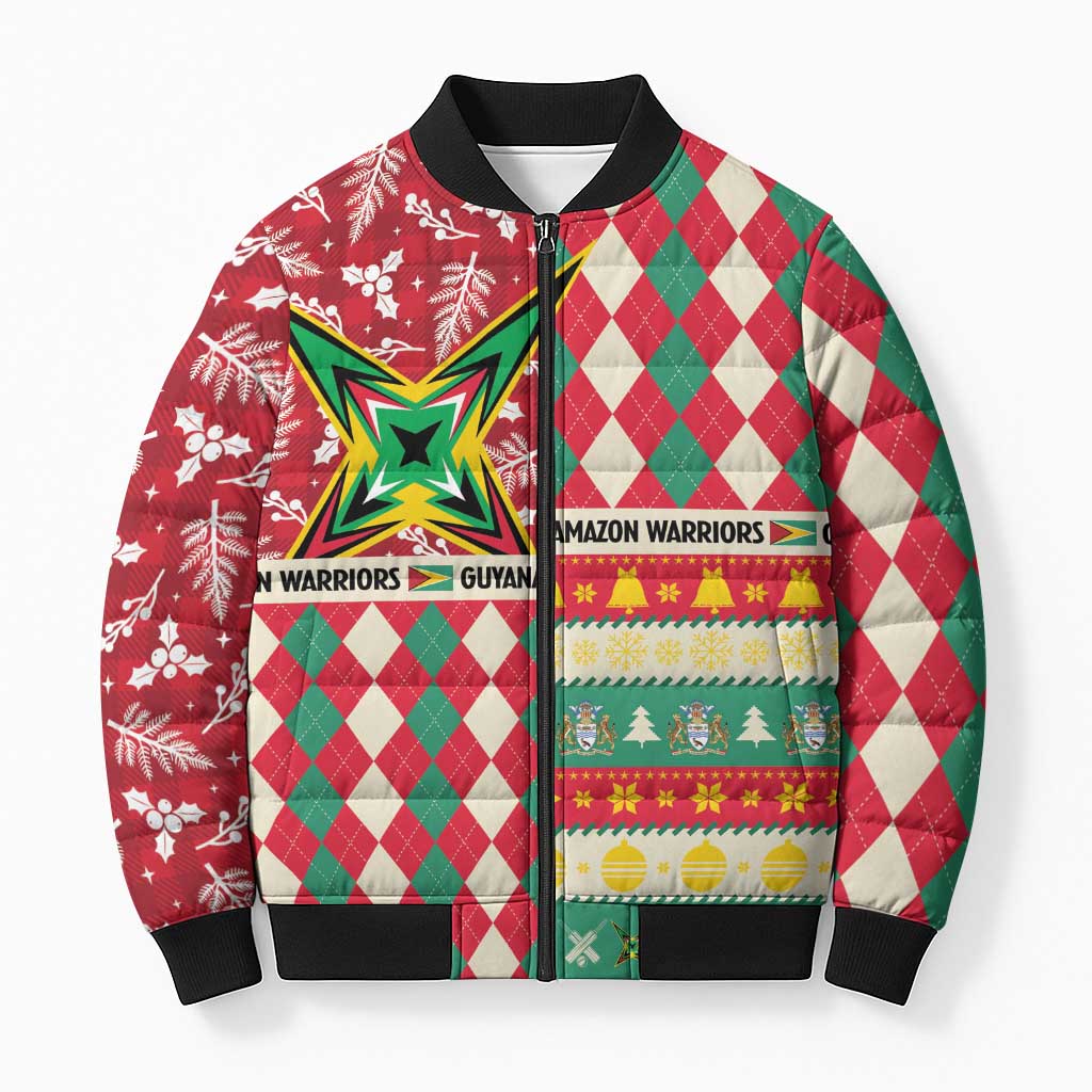 Personalized Amazon Warriors Cricket Christmas Bomber Puffer Jacket Guyana Merry Xmas - Wonder Print Shop