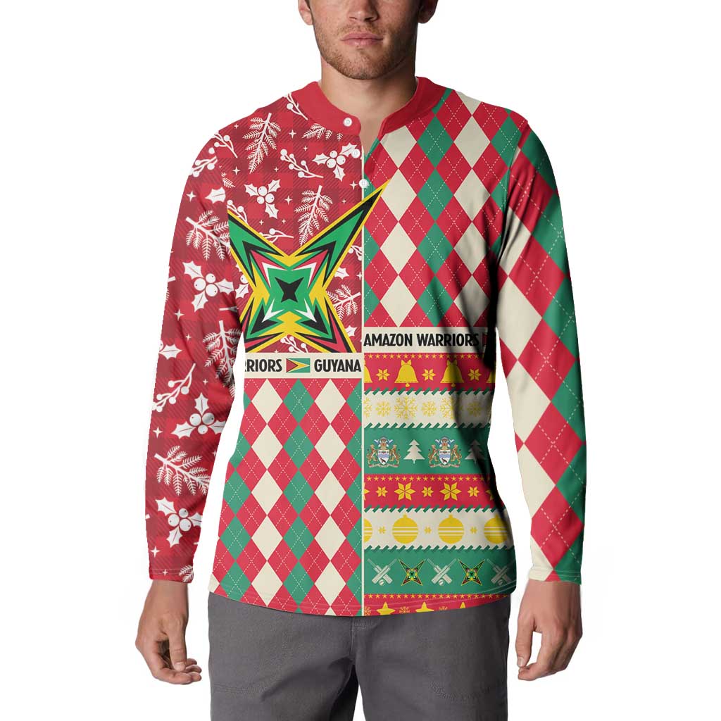 Personalized Amazon Warriors Cricket Christmas Button Sweatshirt Guyana Merry Xmas - Wonder Print Shop