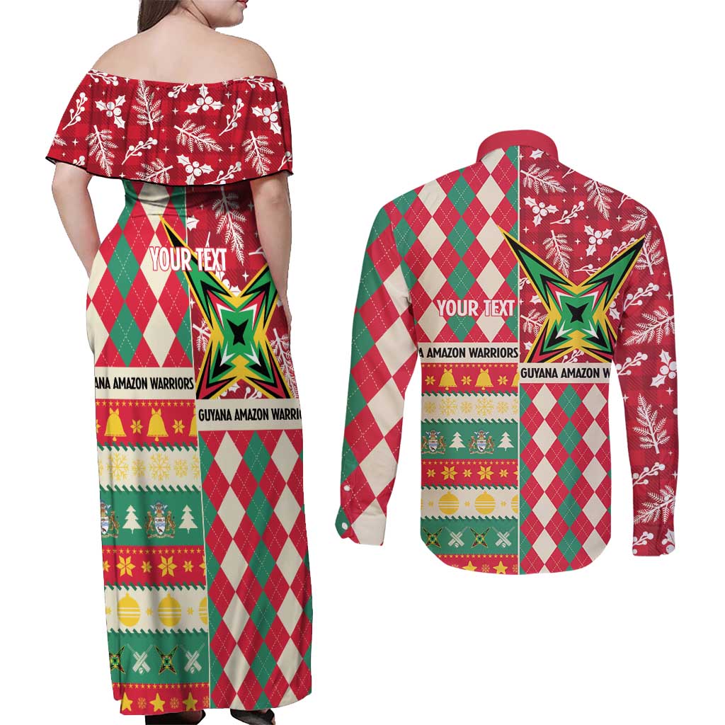 Personalized Amazon Warriors Cricket Christmas Couples Matching Off Shoulder Maxi Dress and Long Sleeve Button Shirt Guyana Merry Xmas - Wonder Print Shop