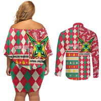 Personalized Amazon Warriors Cricket Christmas Couples Matching Off Shoulder Short Dress and Long Sleeve Button Shirt Guyana Merry Xmas - Wonder Print Shop