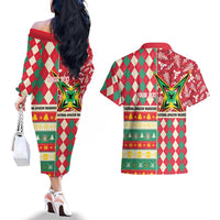 Personalized Amazon Warriors Cricket Christmas Couples Matching Off The Shoulder Long Sleeve Dress and Hawaiian Shirt Guyana Merry Xmas - Wonder Print Shop