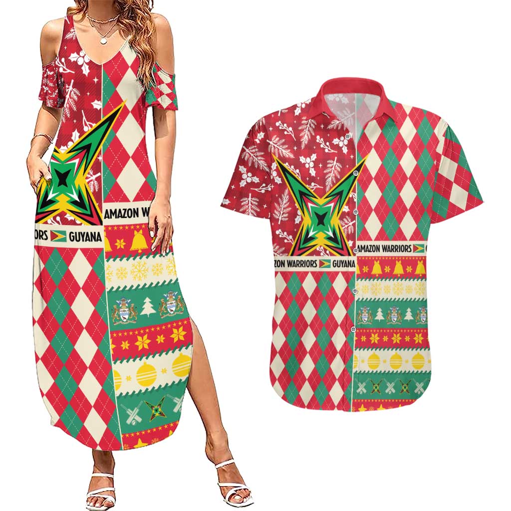 Personalized Amazon Warriors Cricket Christmas Couples Matching Summer Maxi Dress and Hawaiian Shirt Guyana Merry Xmas - Wonder Print Shop