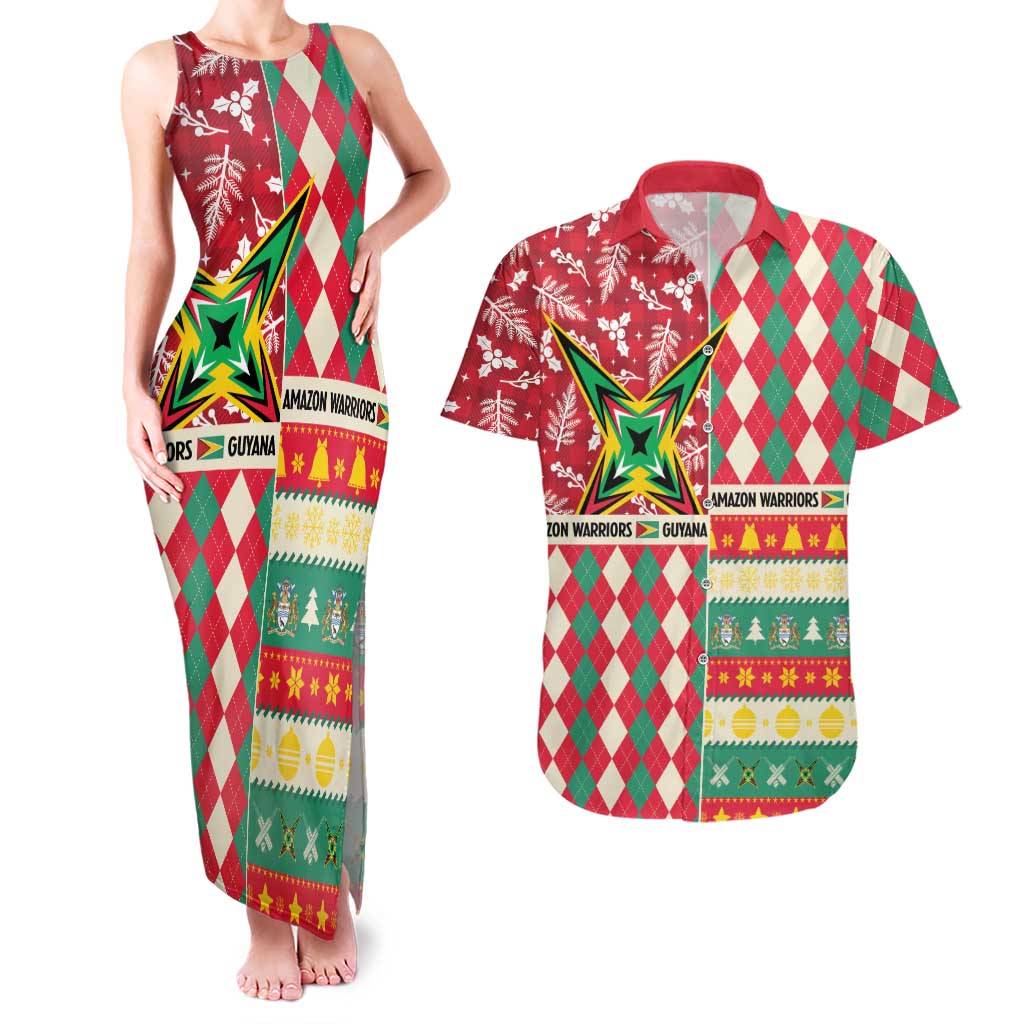 Personalized Amazon Warriors Cricket Christmas Couples Matching Tank Maxi Dress and Hawaiian Shirt Guyana Merry Xmas - Wonder Print Shop