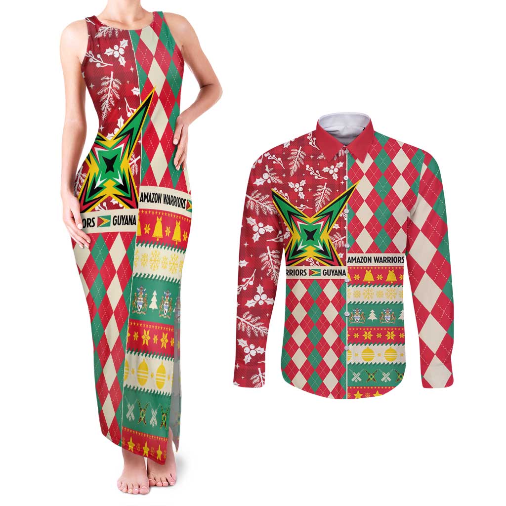 Personalized Amazon Warriors Cricket Christmas Couples Matching Tank Maxi Dress and Long Sleeve Button Shirt Guyana Merry Xmas - Wonder Print Shop