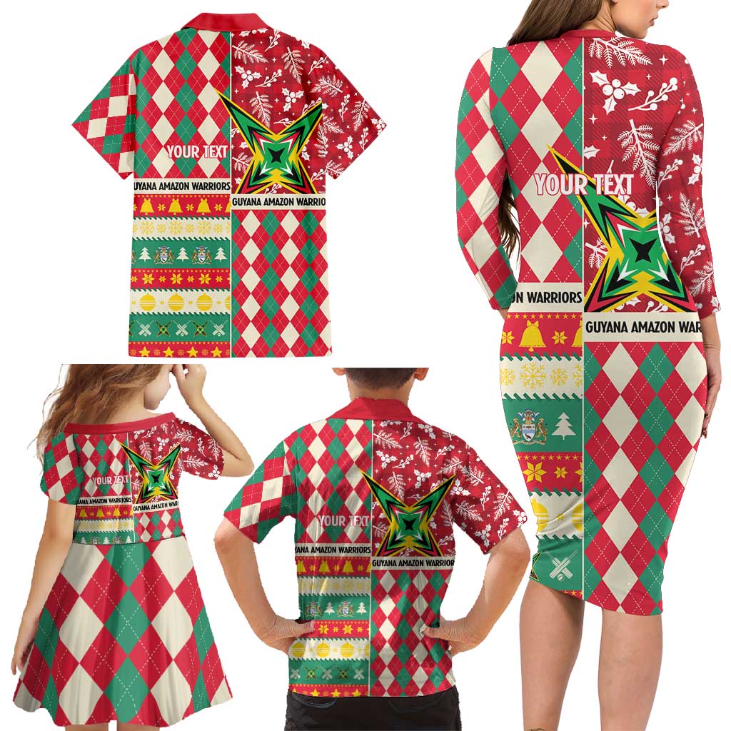 Personalized Amazon Warriors Cricket Christmas Family Matching Long Sleeve Bodycon Dress and Hawaiian Shirt Guyana Merry Xmas - Wonder Print Shop