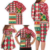 Personalized Amazon Warriors Cricket Christmas Family Matching Long Sleeve Bodycon Dress and Hawaiian Shirt Guyana Merry Xmas - Wonder Print Shop