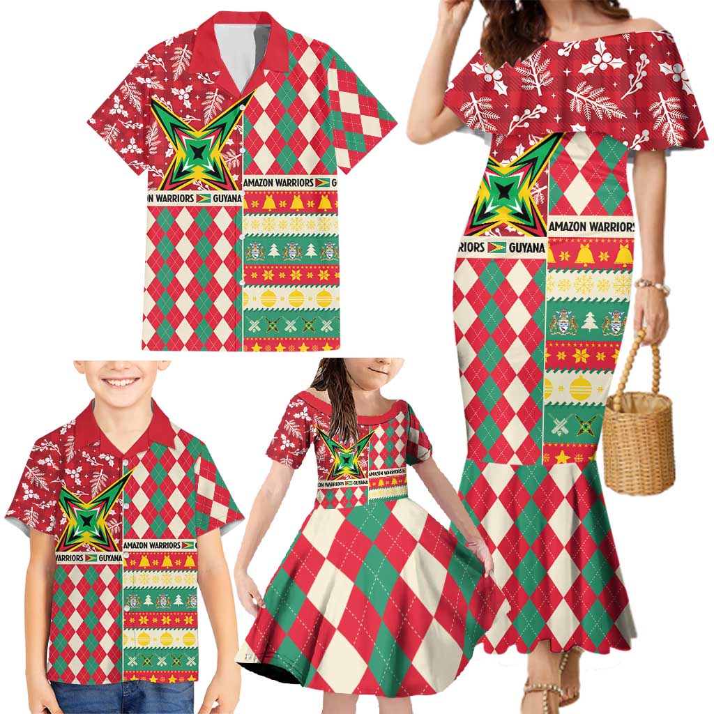 Personalized Amazon Warriors Cricket Christmas Family Matching Mermaid Dress and Hawaiian Shirt Guyana Merry Xmas - Wonder Print Shop
